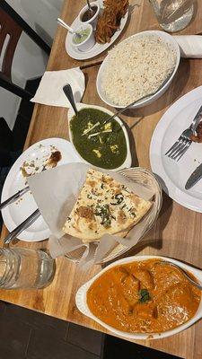 Chicken Tikka Masala Garlic Naan Bread Saag Paneer