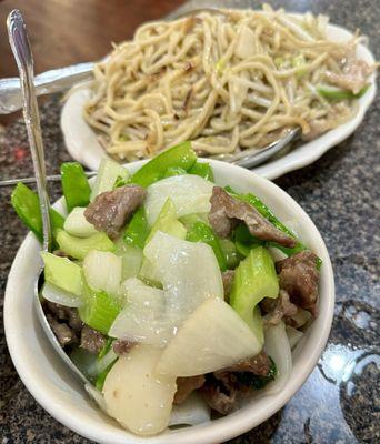 Beef with Chinese vegetables and Chicken Chow Mein