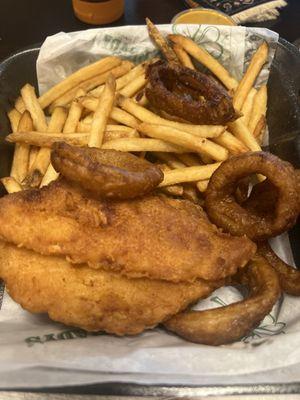 Burnt onion rings. Soggy fried fish. Very disappointing. Will not eat here again.