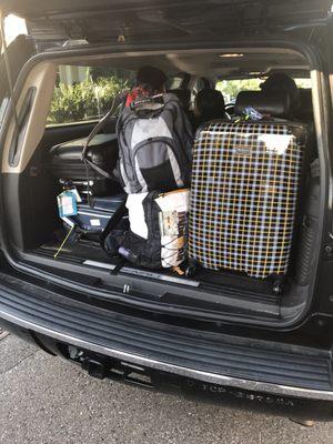 Our luggage stacked super neat. Except my hubby who tossed his backpack in.