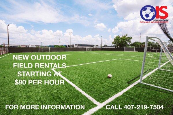 New Outdoor field rental available starting @ $80 per hour