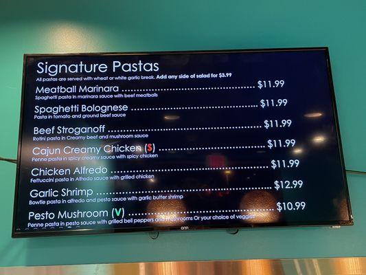 Signature Pasta Menu