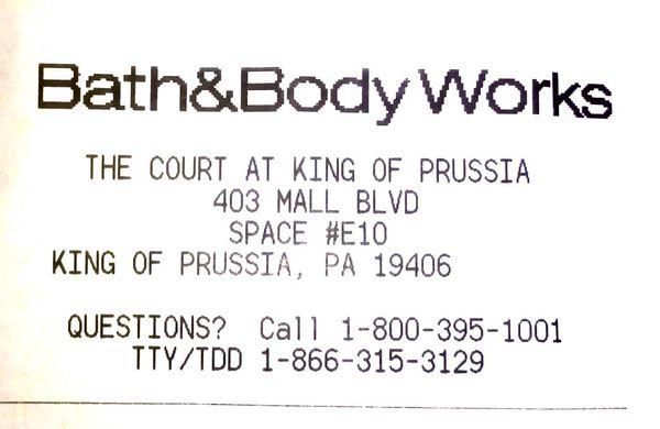 Bath & Body Works -- COURT location address from receipt