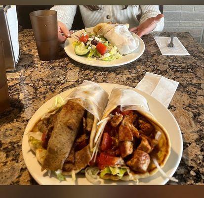 A gyro pita and chicken pita