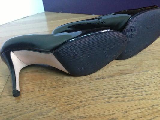 Very nice job with the half rubber soles on my new patent leather Stuart Weitzman pumps.