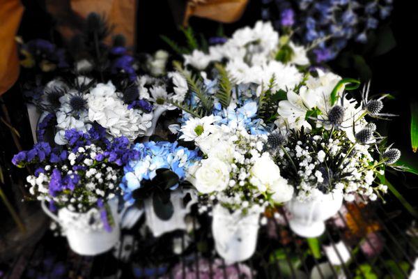 Flowers, Naturally! - spray roses, million star baby's breath, hydrangeas, statice, daisies, delphiniums and thistle - an array of designs.