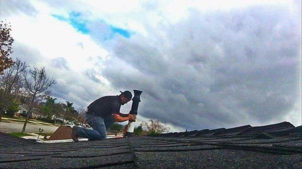 Plumbing adventures - setting vertical termination in roof jack.