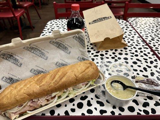 The 12" Hook n Ladder with chicken gumbo soup.