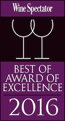 Best of Award from Wine Spectator - award winning list since 2002