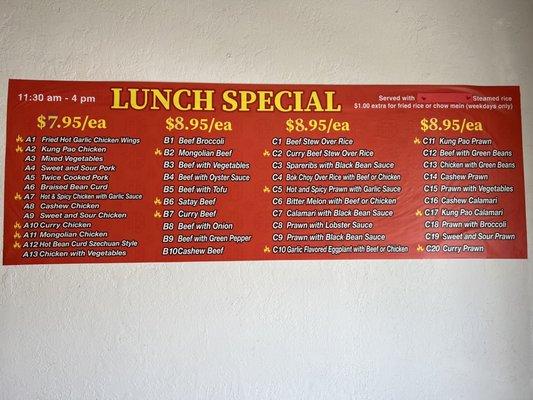 Lunch Special Menu