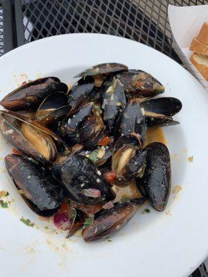 Mussels in a delicious tomatoey, wine sauce. Mussels were fresh and delicious! They were huge!