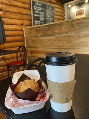 Cranberry orange muffin and Fall in Love coffee