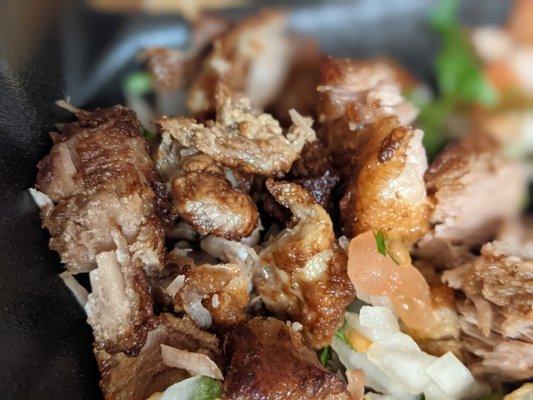 Carnitas plate close up - the meat was magical the first time I ordered it, but didn't seem to be as excellent after that (still good tho)