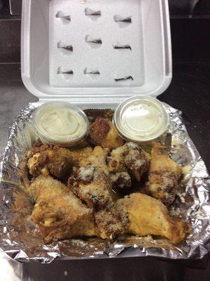 Parmesan Wings, we also have BBQ, Mild, Hot ,Honey Mustard and Cajun.