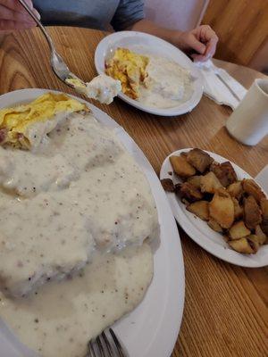 Ham & cheese omelet  Biscuits & gravy..delish  :)