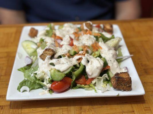 Nice cold garden salad w/homemade croutons and creamy feta dressing which was soooo good!