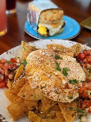 Chilaquiles and an al pastor biscuit