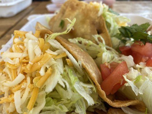 Crispy chicken and beef tacos