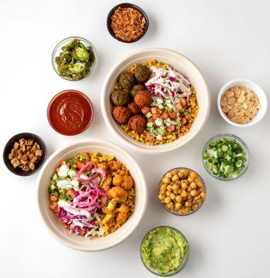 turmeric pearl couscous bowls and many toppings