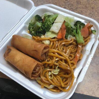 Pad mein, veggies, spring rolls