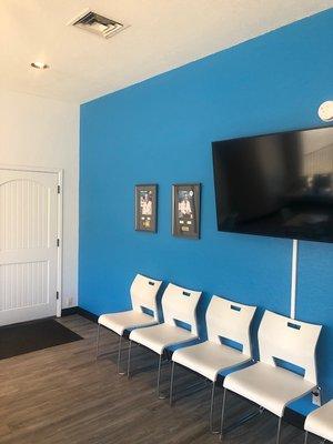 Our new waiting room with large LED television w/ Netflix.