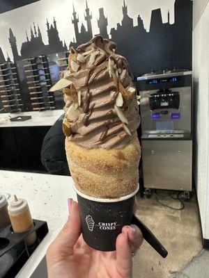 Traditional, peanut butter spread, chocolate soft serve, almonds and Nutella topping.