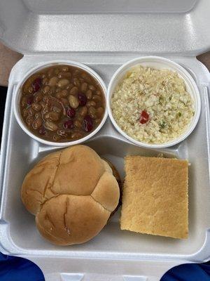 Becky 's Three - Bean Bake BBQ Pulled Beef Cornbread Cole Slaw