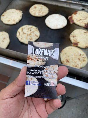 Business card with amazing Pupusas in the back!