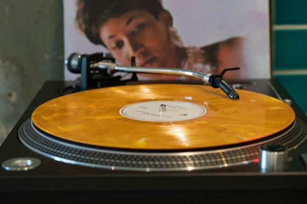 Aretha keeping an eye on the vinyl