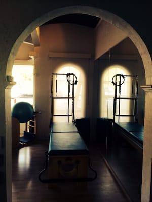 Trapeze table by the window...serene and beautiful place to practice Pilates