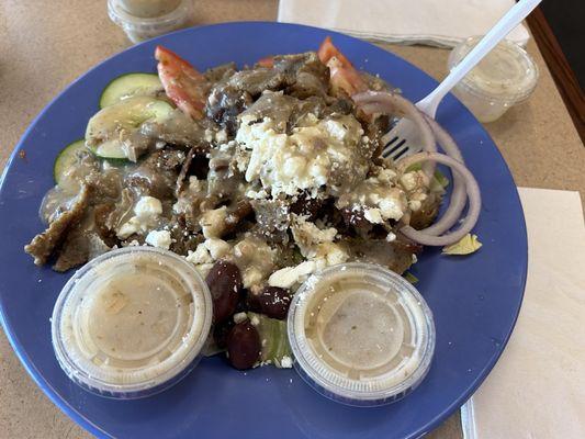 Greek salad with gyro meat!