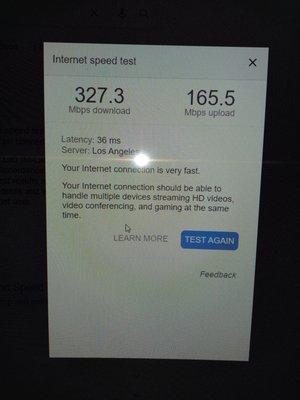 This is the my speed with Wi-Fi Cox Cable never gave me over 120 With we link I never get under 300