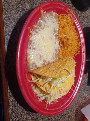 Combo #9: two tacos, rice, and beans