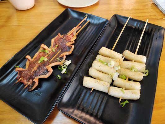 Squid and Aburimochi Skewers