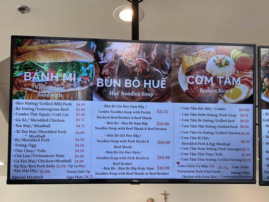 Menu, Banh mi & Noodle & Rice plate