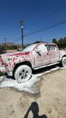 Foam Wash on Red Tacoma