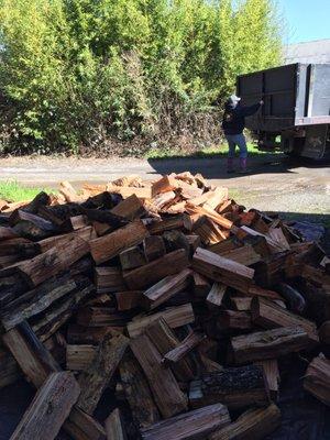 One try resulted in a perfect pile exactly where we wanted it! Forestville Firewood are experts at what they do, no doubt.