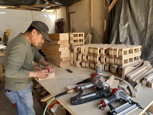 Our frame maker working on our Commercial project 

Dominguez upholstery specializes in all commercial and residential custom upholstery