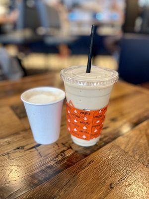 Cappuccino (left) and Spring Fling smoothie (right)