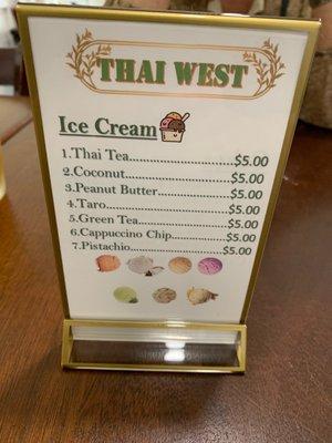 Ice Cream menu