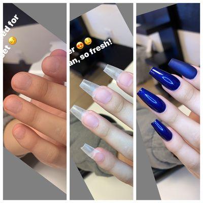 Look at this nail transformation. Wow! I used natural medium coffin gelx típs to achieve this look.