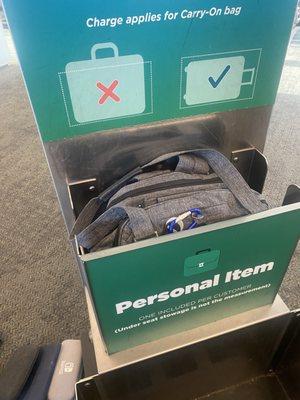 Bag clearly fits! Was charged $99!! What a scam!!! Frontier sucks!