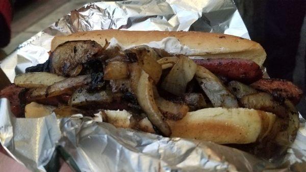 Seattle dog. Grilled onions and cream cheese