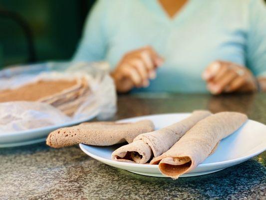 Eritrean Taita flatbread made from naturally gluten-free, fermented teff flour