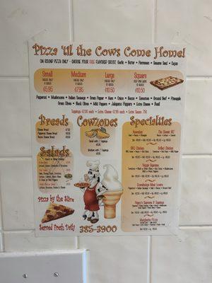 Pizza menu