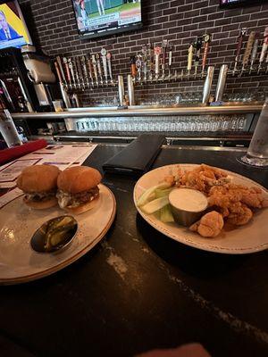 Double barrel sliders and buffalo cauliflower