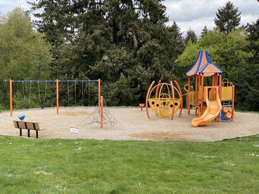 Play structure and swings.