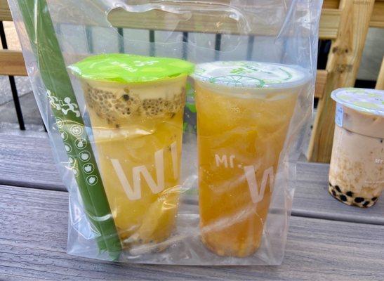 Passionfruit Fiber Jelly Tea and Mango Tea with Fresh Pulp.