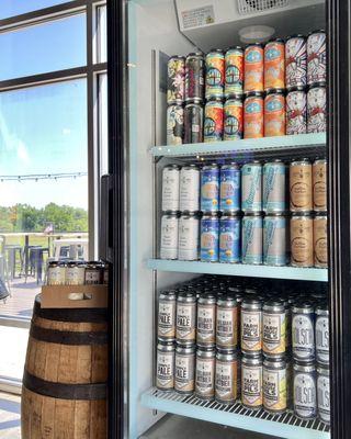 A large selection of freshly canned 4-packs welcome you as you enter the taproom