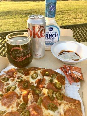 Picnic pizza and a sunset